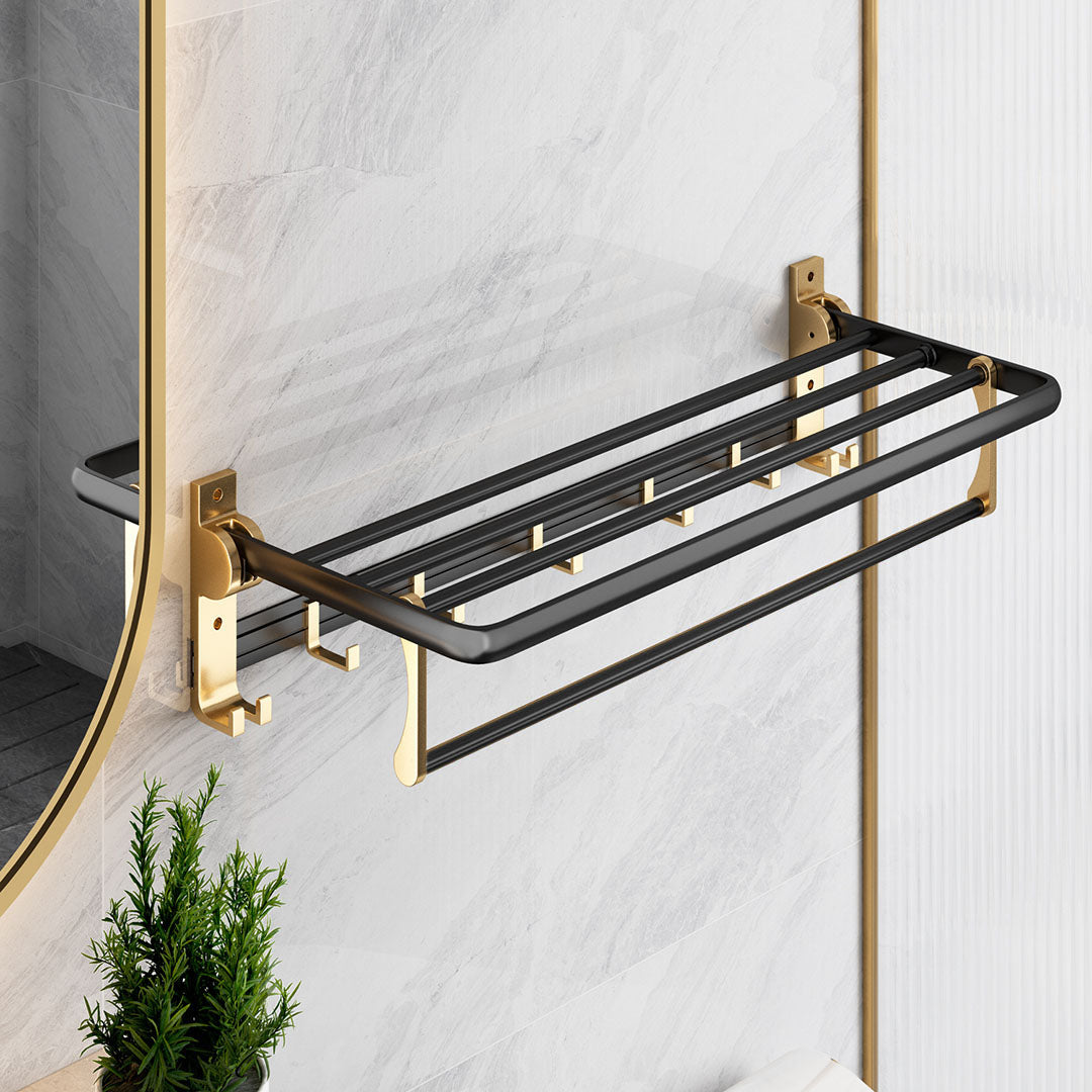 SOGA 63cm Wall-Mounted Double Pole Towel Holder Bathroom Organiser Rail Hanger with Hooks - Cafe Supply