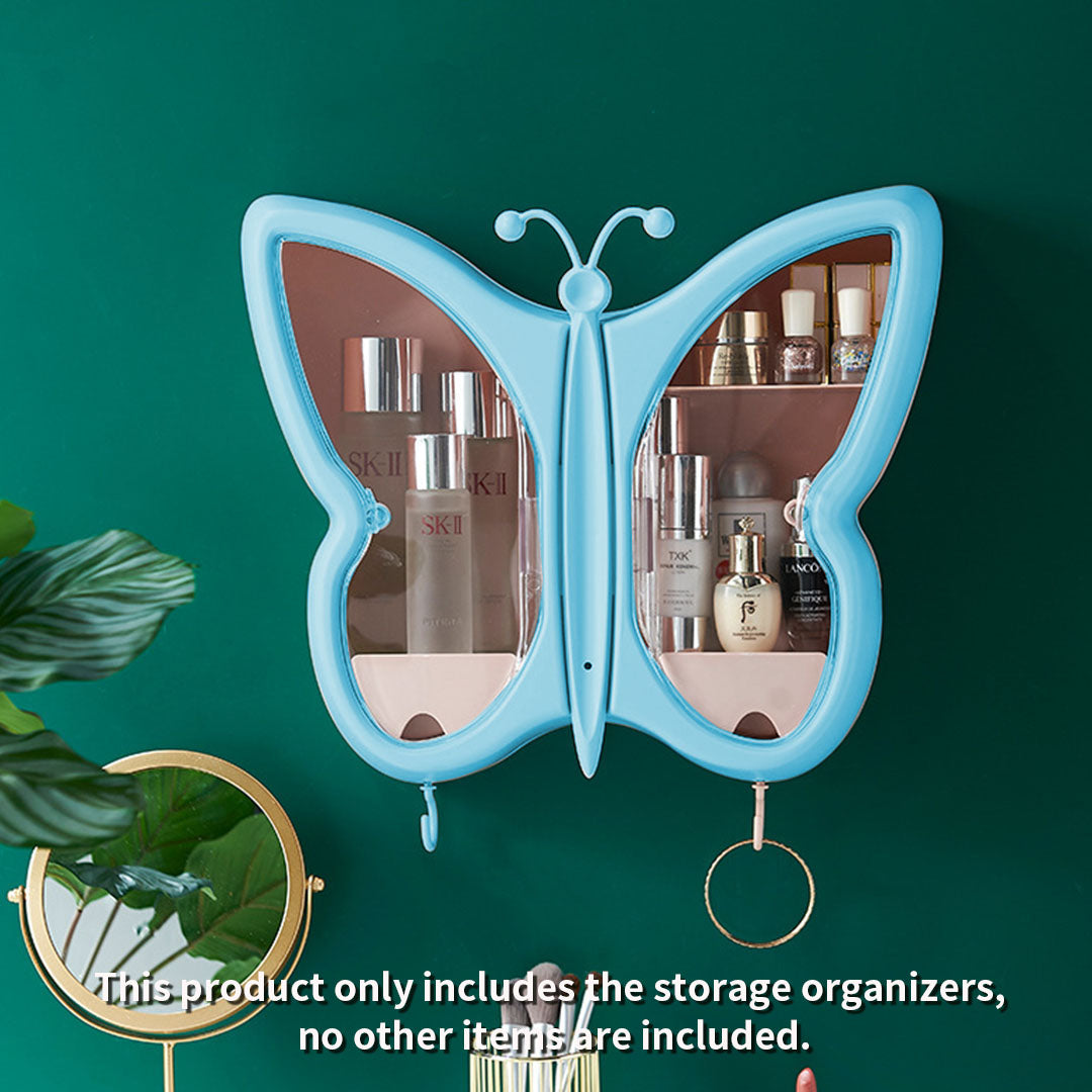 SOGA Blue Butterfly Shape Wall-Mounted Makeup Organiser Dustproof Waterproof Bathroom Storage Box Home Decor - Cafe Supply