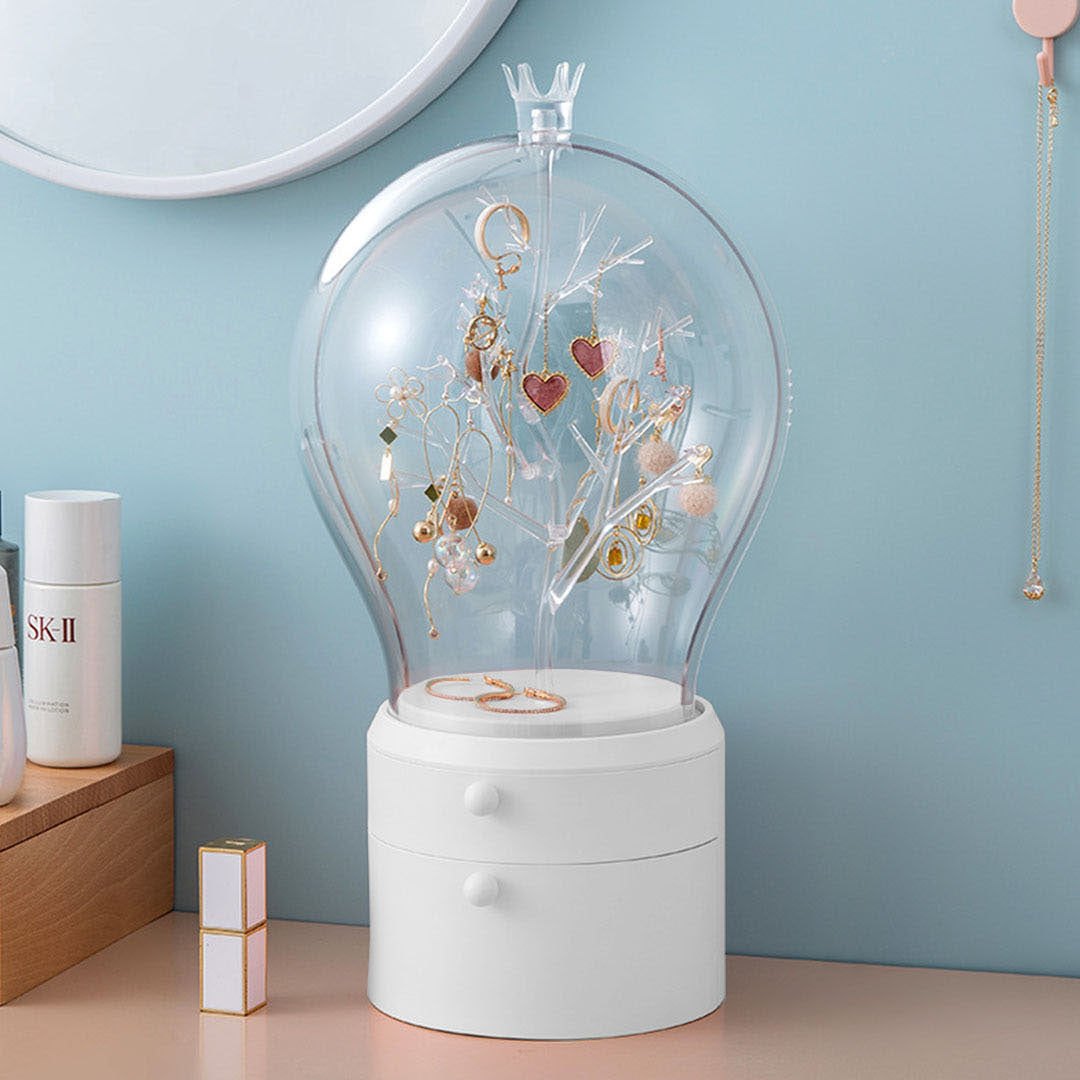 SOGA White 360 Degree Rotating LED Light 2 Layered Jewelry Storage Box Waterproof Dustproof Accessories Organiser - Cafe Supply