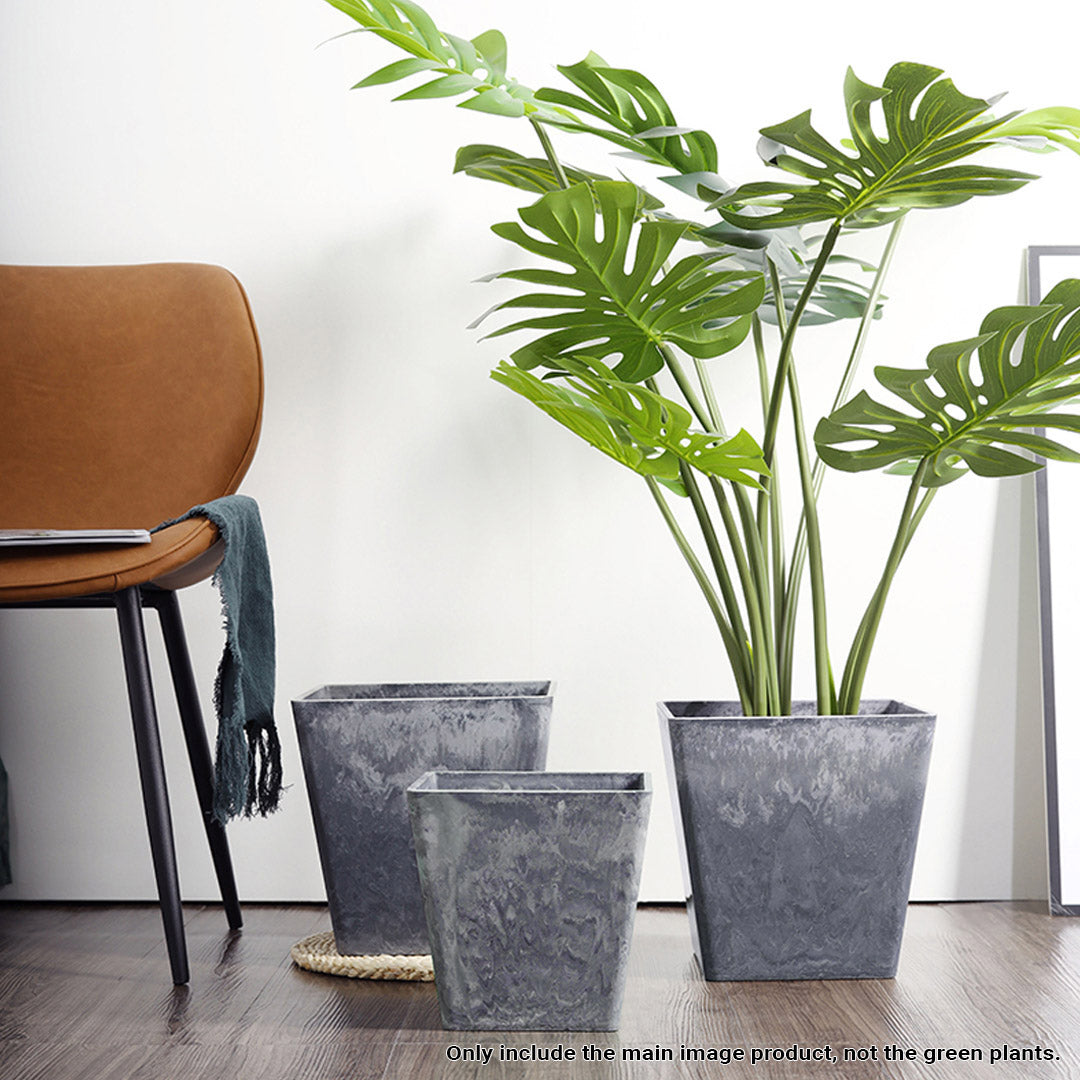 SOGA 27cm Weathered Grey Square Resin Plant Flower Pot in Cement Pattern Planter Cachepot for Indoor Home Office - Cafe Supply