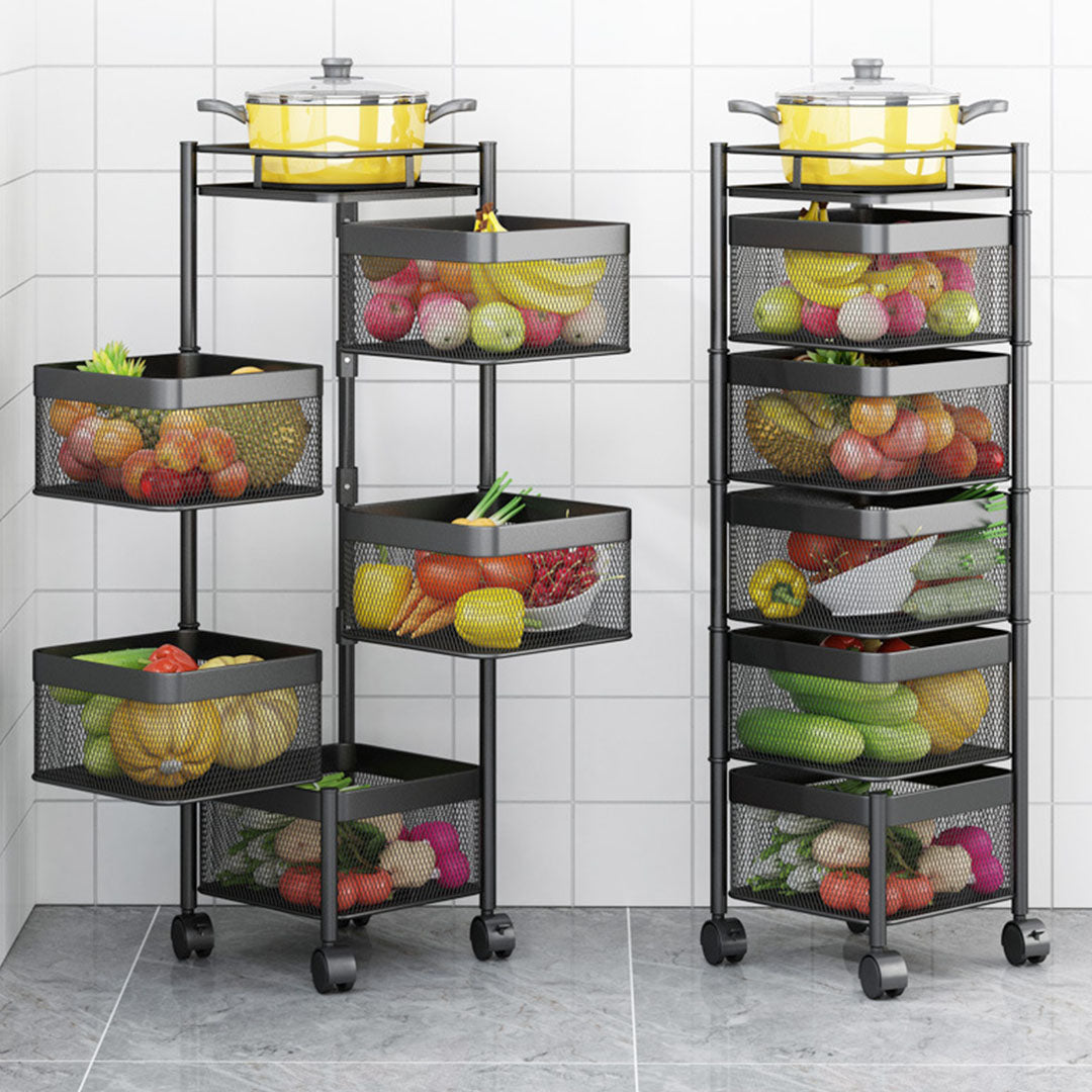 SOGA 5 Tier Steel Square Rotating Kitchen Cart Multi-Functional Shelves Portable Storage Organizer with Wheels - Cafe Supply