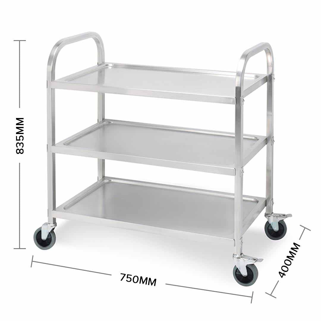 SOGA 3 Tier 75x40x83.5cm Stainless Steel Kitchen Dinning Food Cart Trolley Utility Size Small - Cafe Supply
