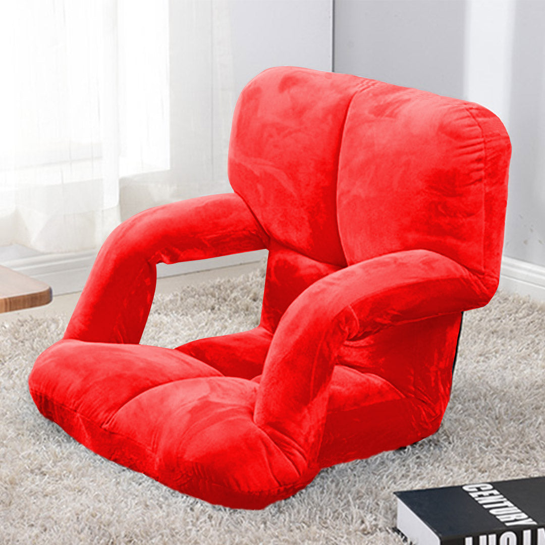 SOGA Foldable Lounge Cushion Adjustable Floor Lazy Recliner Chair with Armrest Red - Cafe Supply