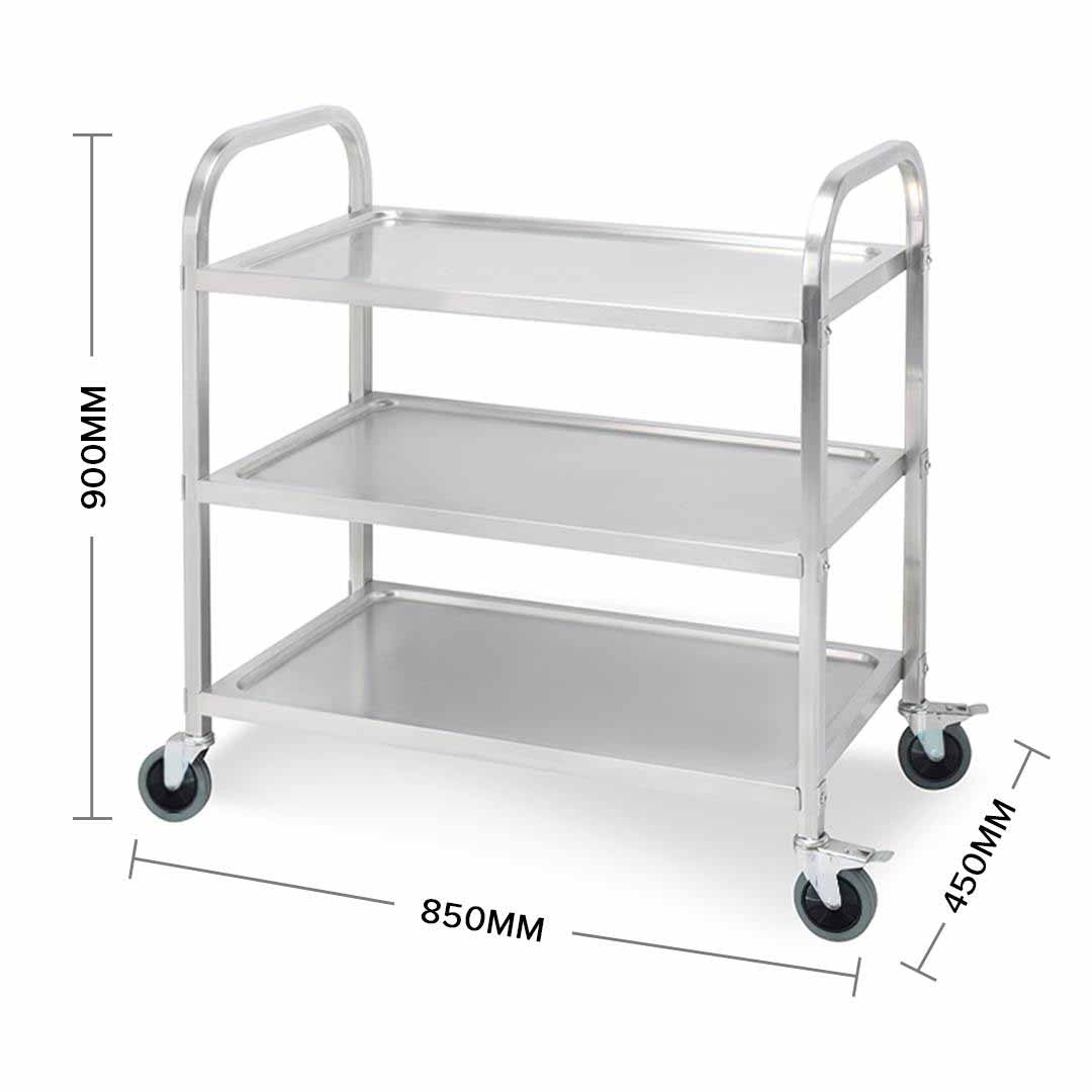 SOGA 3 Tier 85x45x90cm Stainless Steel Kitchen Dinning Food Cart Trolley Utility Size Medium - Cafe Supply