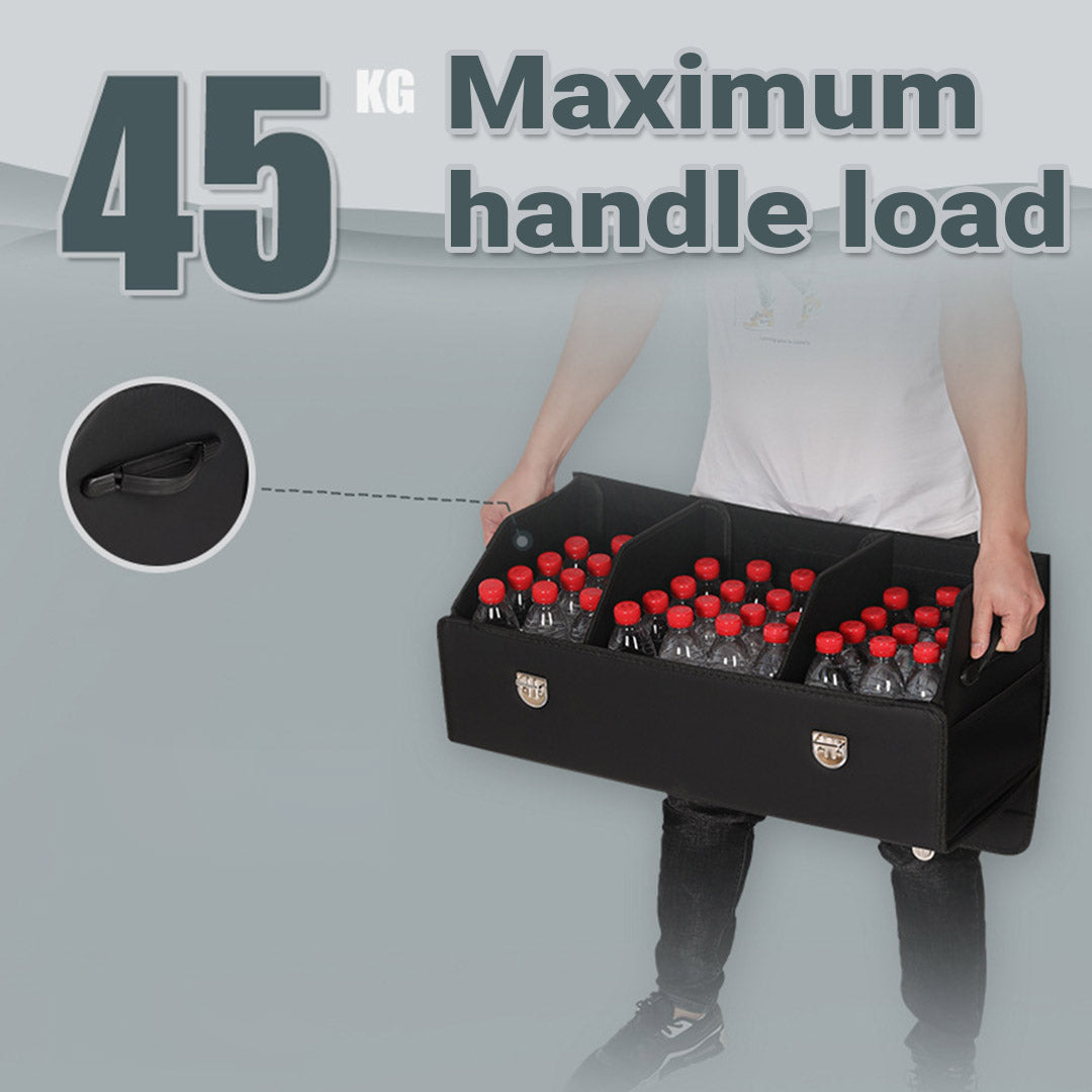 SOGA Leather Car Boot Collapsible Foldable Trunk Cargo Organizer Portable Storage Box With Lock Black Large - Cafe Supply