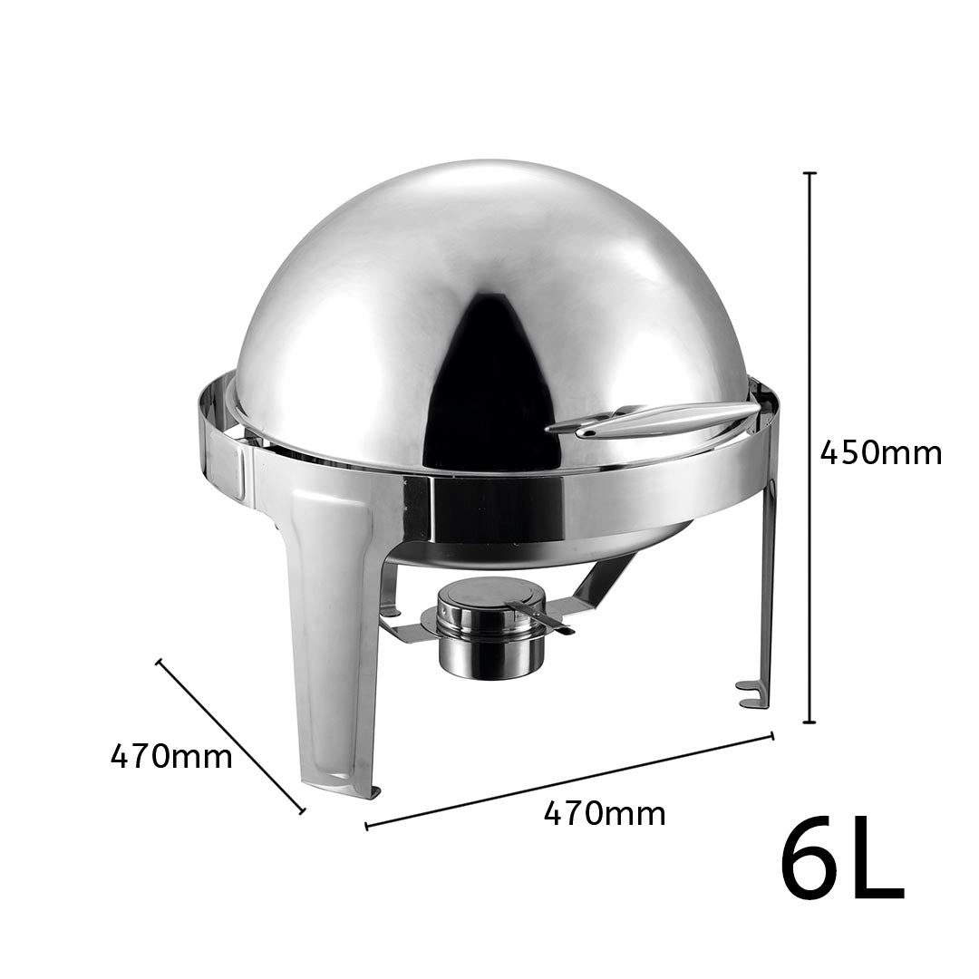 SOGA 6L Stainless Steel Chafing Food Warmer Catering Dish Round Roll Top - Cafe Supply