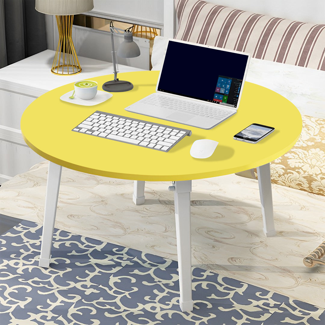 SOGA 2X Yellow Portable Floor Table Small Round Space-Saving Mini Desk Home Decor - Cafe Supply