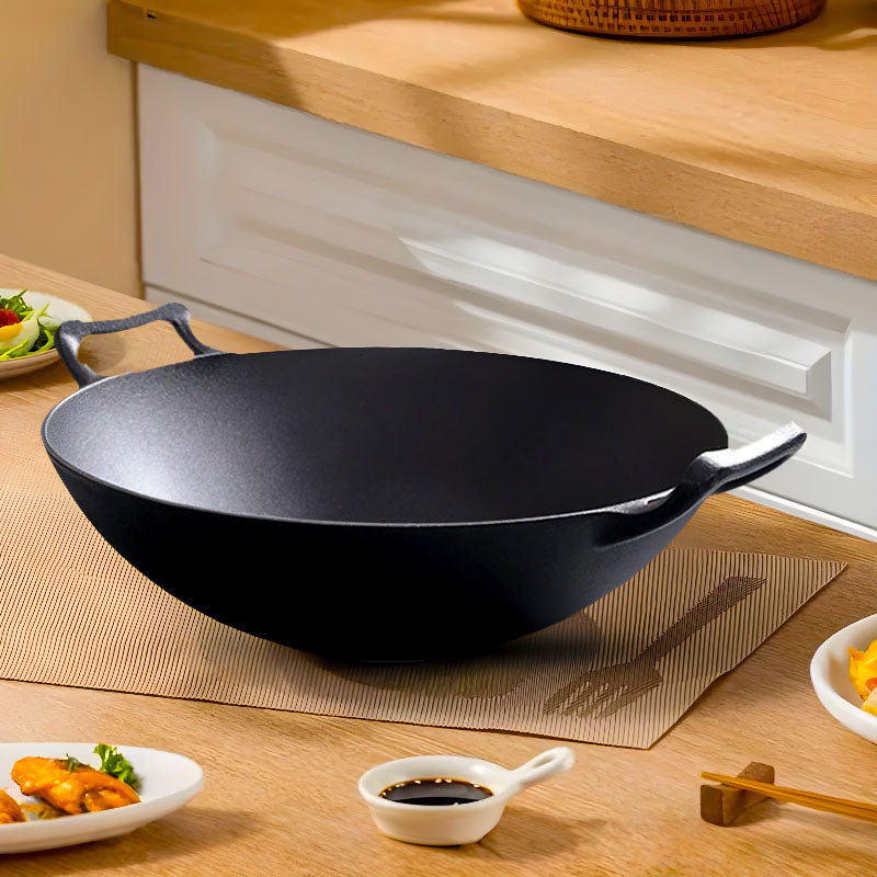 SOGA 2X 32cm Commercial Cast Iron Wok FryPan Fry Pan with Double Handle - Cafe Supply