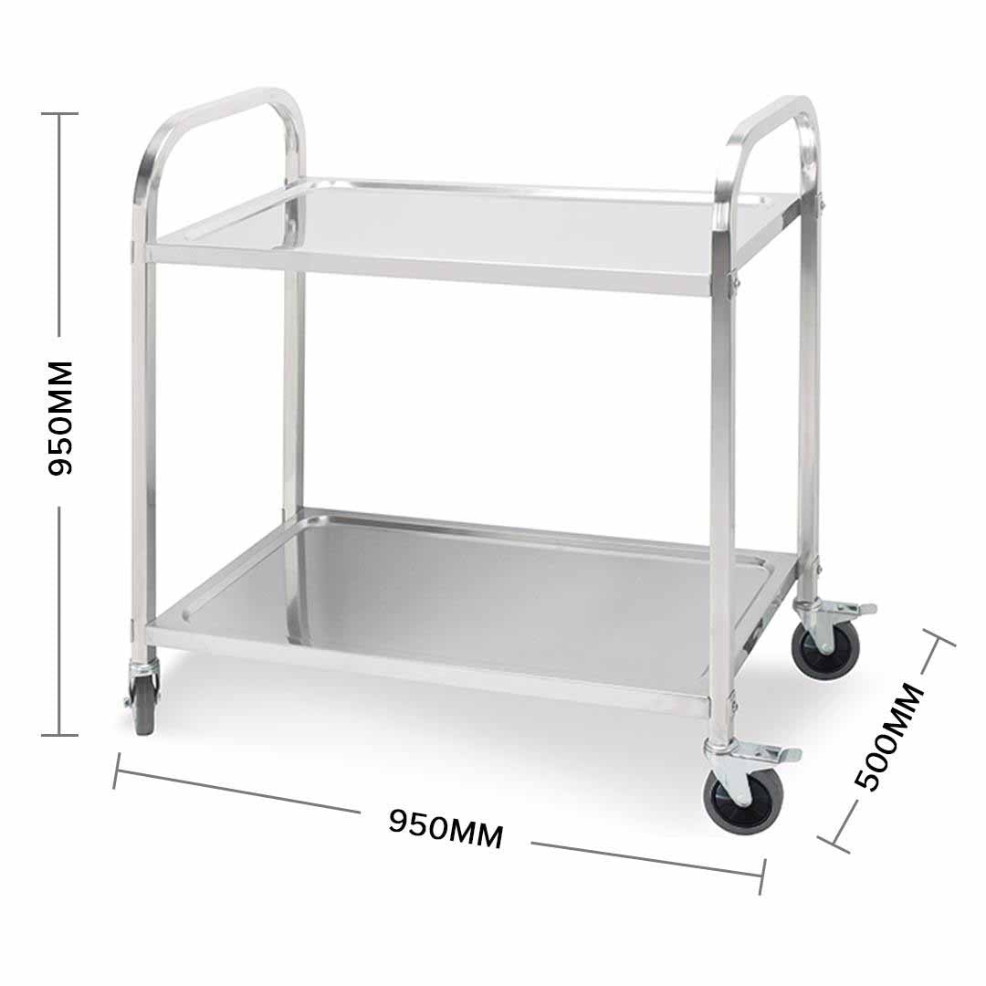SOGA 2 Tier 95x50x95cm Stainless Steel Kitchen Dining Food Cart Trolley Utility Large - Cafe Supply