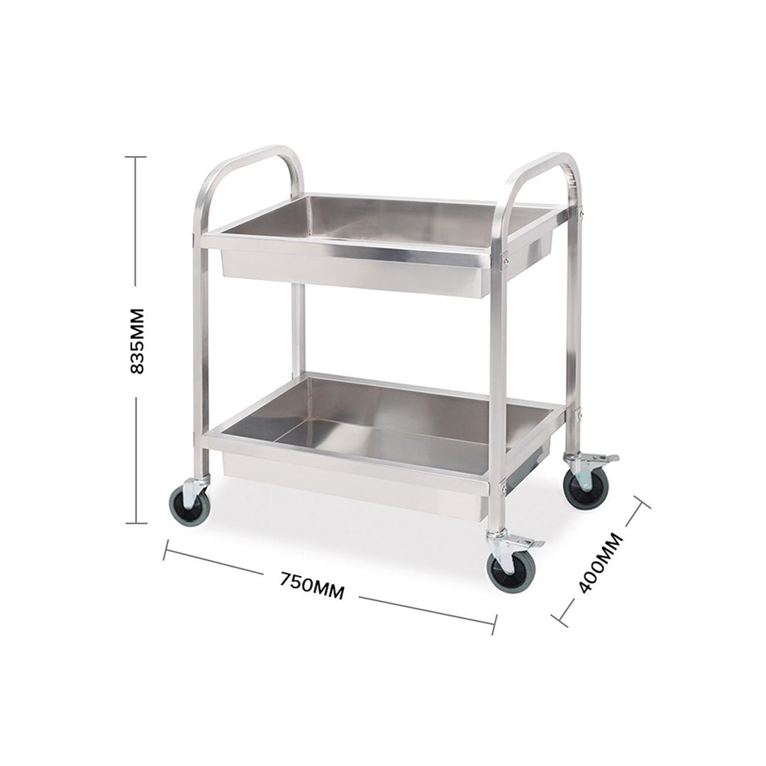 SOGA 2X 2 Tier 75x40x83cm Stainless Steel Kitchen Trolley Bowl Collect Service Food Cart Small - Cafe Supply