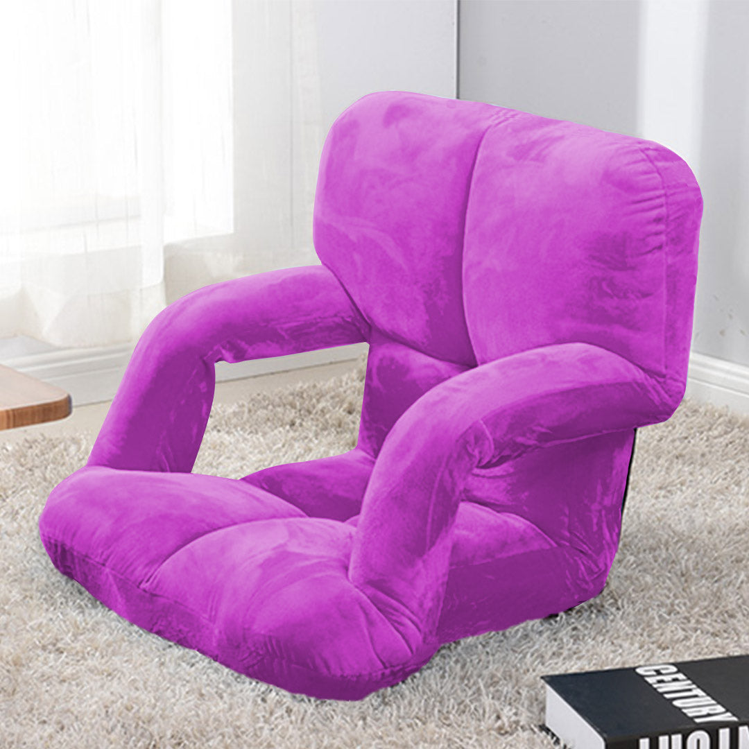 SOGA 4X Foldable Lounge Cushion Adjustable Floor Lazy Recliner Chair with Armrest Purple - Cafe Supply