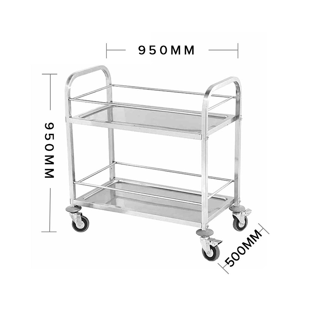 SOGA 2X 2 Tier 95x50x95cm Stainless Steel Drink Wine Food Utility Cart Large - Cafe Supply