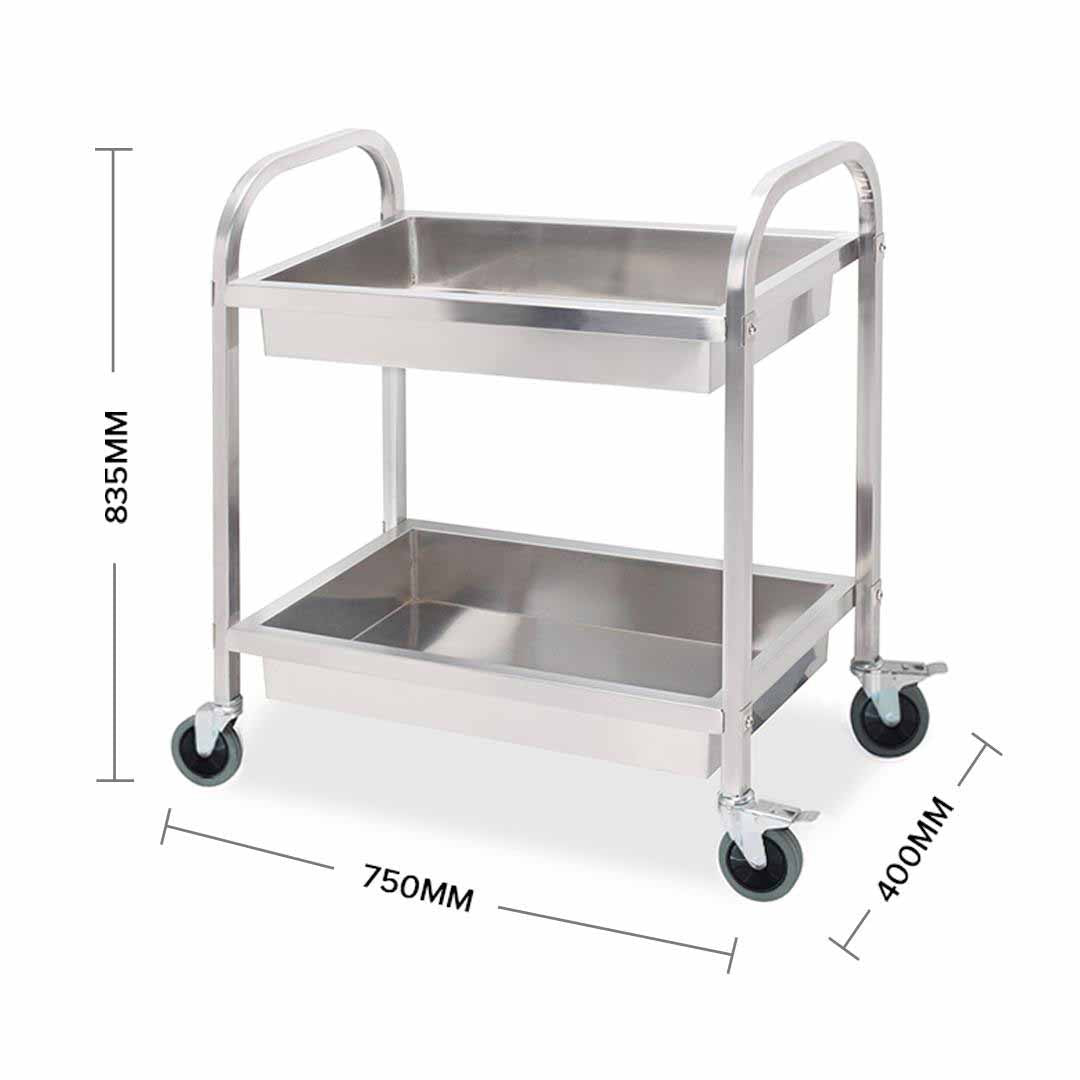 SOGA 2 Tier 75x40x83cm Stainless Steel Kitchen Trolley Bowl Collect Service Food Cart Small - Cafe Supply