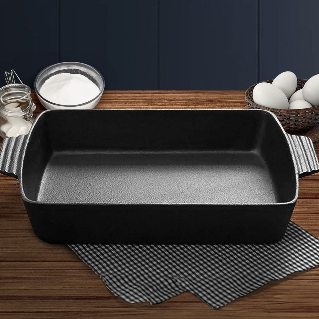 SOGA 33cm Cast Iron Rectangle Bread Cake Baking Dish Lasagna Roasting Pan - Cafe Supply