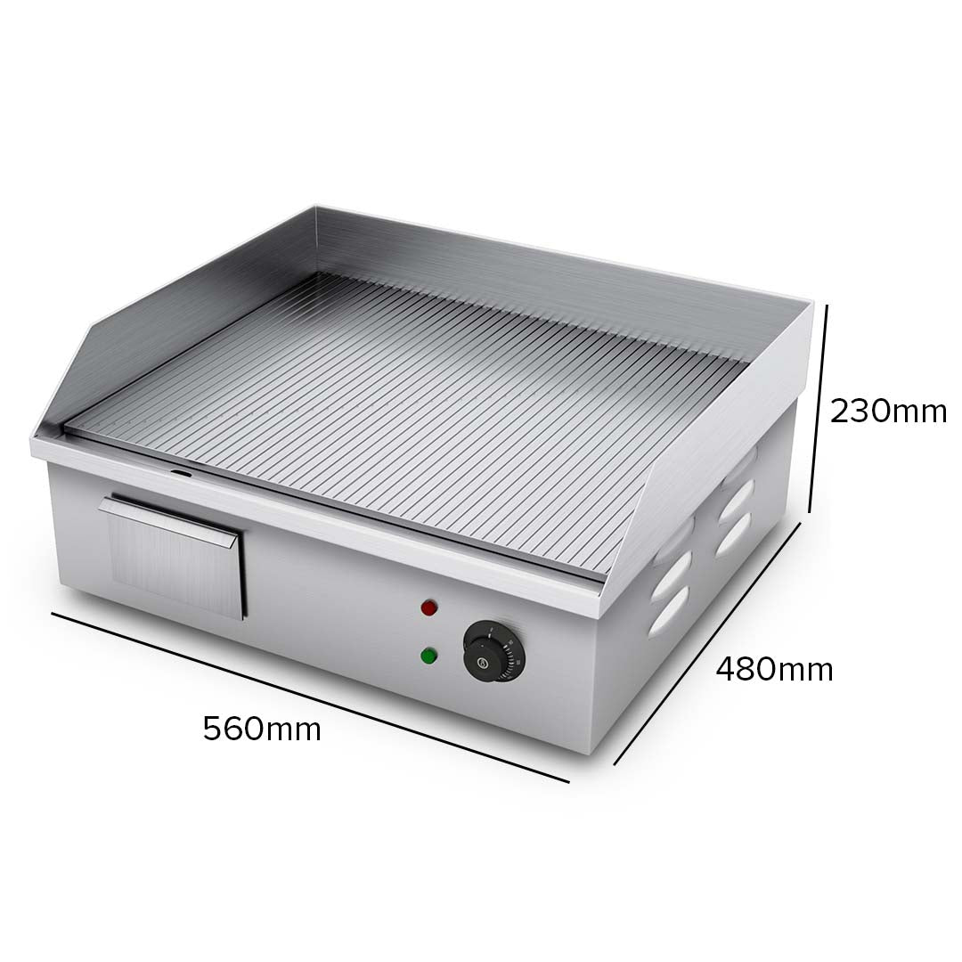 SOGA 2X Electric Stainless Steel Ribbed Griddle Commercial Grill BBQ Hot Plate - Cafe Supply
