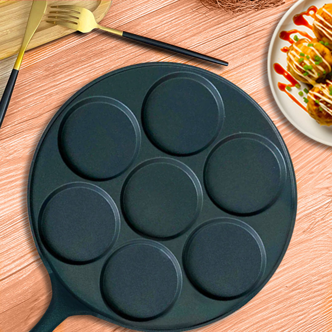 SOGA 23cm Cast Iron Takoyaki Fry Pan Octopus Balls Maker 7 Hole Cavities Grill Mold - Cafe Supply