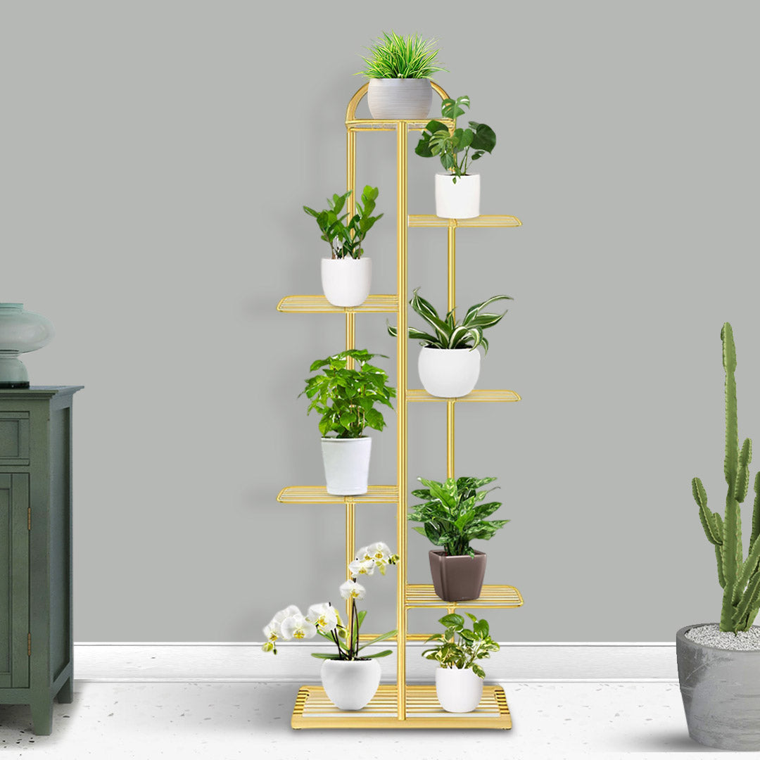 SOGA 7 Tier 8 Pots Gold Metal Plant Stand Flowerpot Display Shelf Rack Indoor Home Office Decor - Cafe Supply