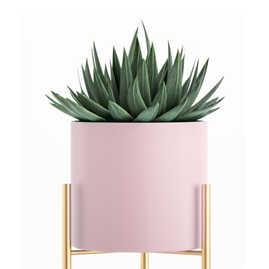 SOGA 2X 2 Layer 60cm Gold Metal Plant Stand with Pink Flower Pot Holder Corner Shelving Rack Indoor Display - Cafe Supply