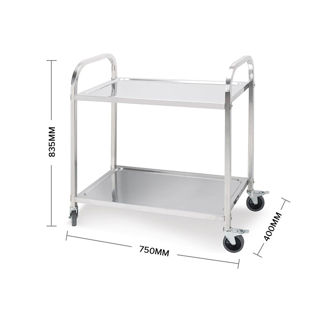 SOGA 2X 2 Tier 75x40x83.5cm Stainless Steel Kitchen Dinning Food Cart Trolley Utility Small - Cafe Supply