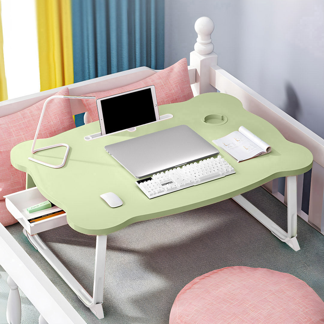 SOGA Green Portable Bed Table Adjustable Folding Mini Desk With Mini Drawer and Cup-Holder Home Decor - Cafe Supply