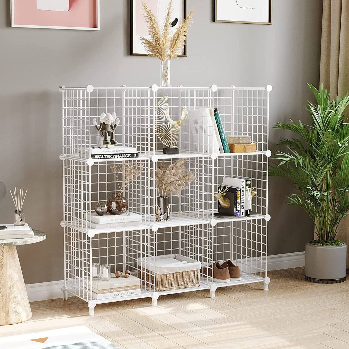 SOGA White Portable 9-Cube 3 Column Storage Organiser Foldable DIY Modular Grid Space Saving Shelf - Cafe Supply