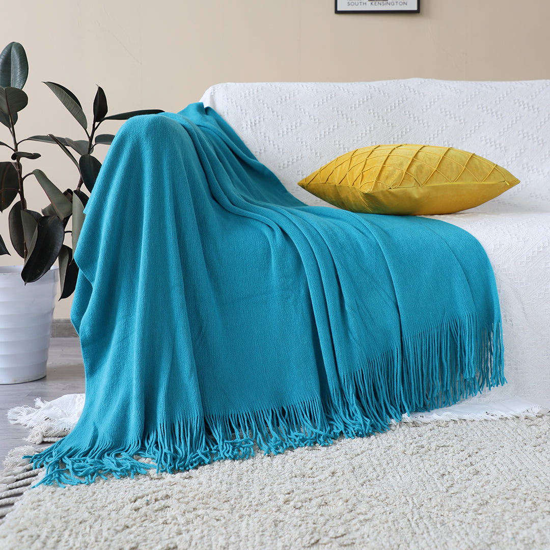 SOGA 2X Blue Acrylic Knitted Throw Blanket Solid Fringed Warm Cozy Woven Cover Couch Bed Sofa Home Decor - Cafe Supply