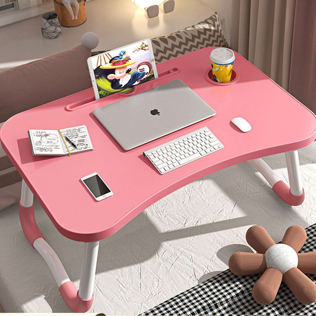 SOGA 2X Pink Portable Bed Table Adjustable Folding Mini Desk Notebook Stand Card Slot Holder with Cup-Holder Home Decor - Cafe Supply