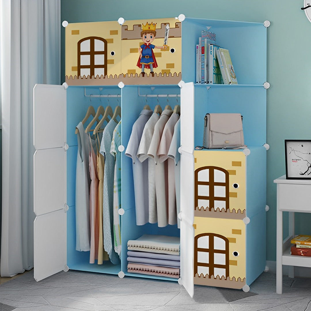 SOGA 10 Cubes Blue Castle Print Portable Wardrobe Divide-Grid Modular Storage Organiser Foldable Closet - Cafe Supply