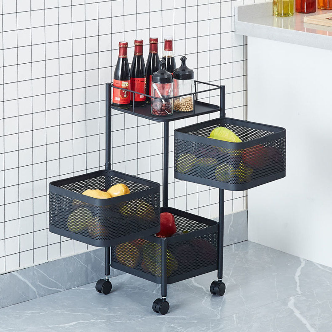 SOGA 2X 3 Tier Steel Square Rotating Kitchen Cart Multi-Functional Shelves Portable Storage Organizer with Wheels - Cafe Supply