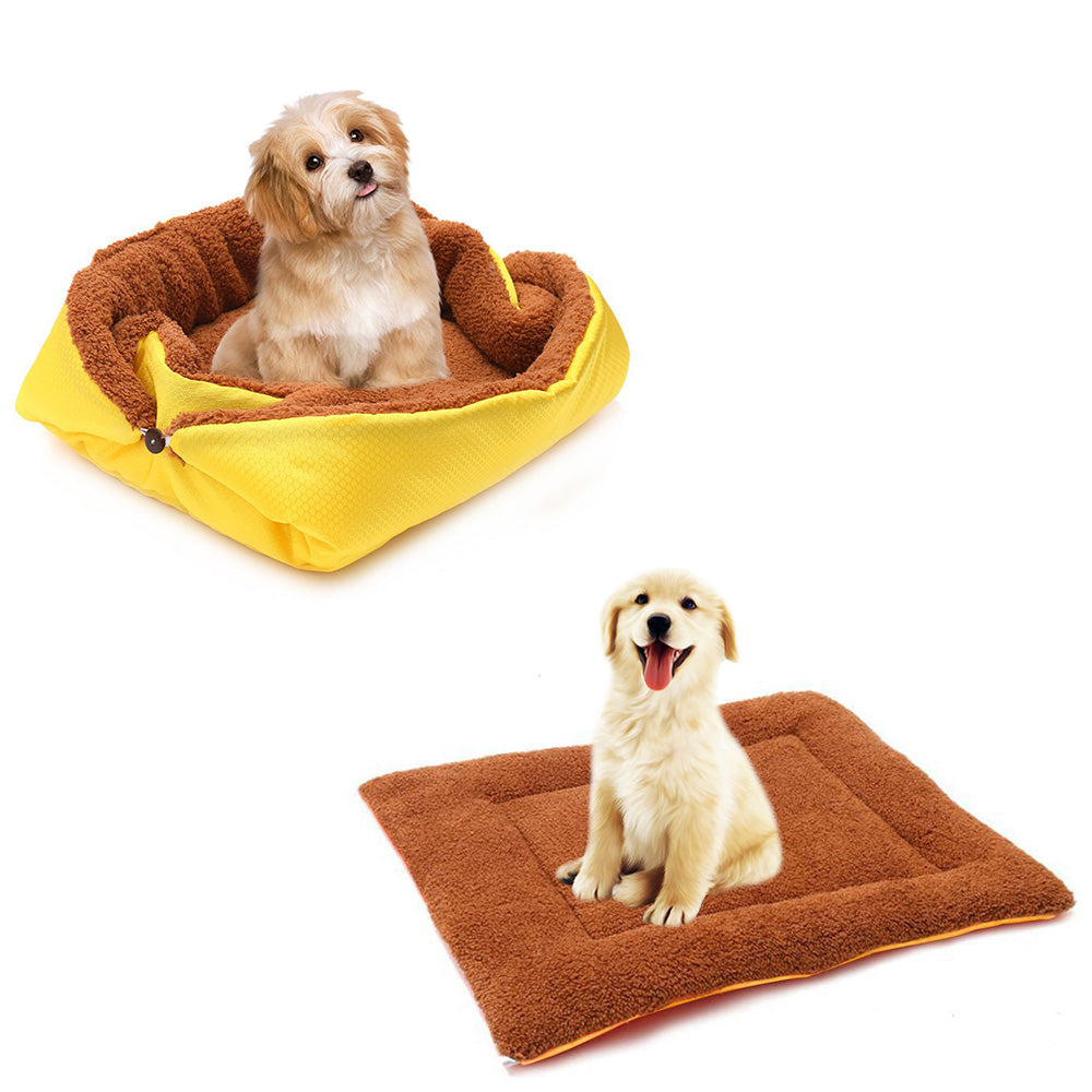 SOGA Yellow Dual-purpose Cushion Nest Cat Dog Bed Warm Plush Kennel Mat Pet Home Travel Essentials - Cafe Supply
