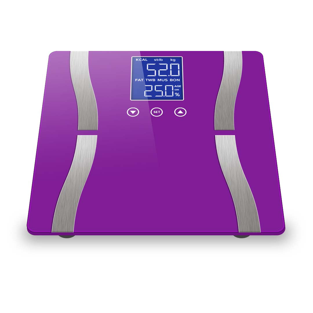 SOGA 2X Digital Body Fat Scale Bathroom Scales Weight Gym Glass Water LCD Purple/Pink - Cafe Supply