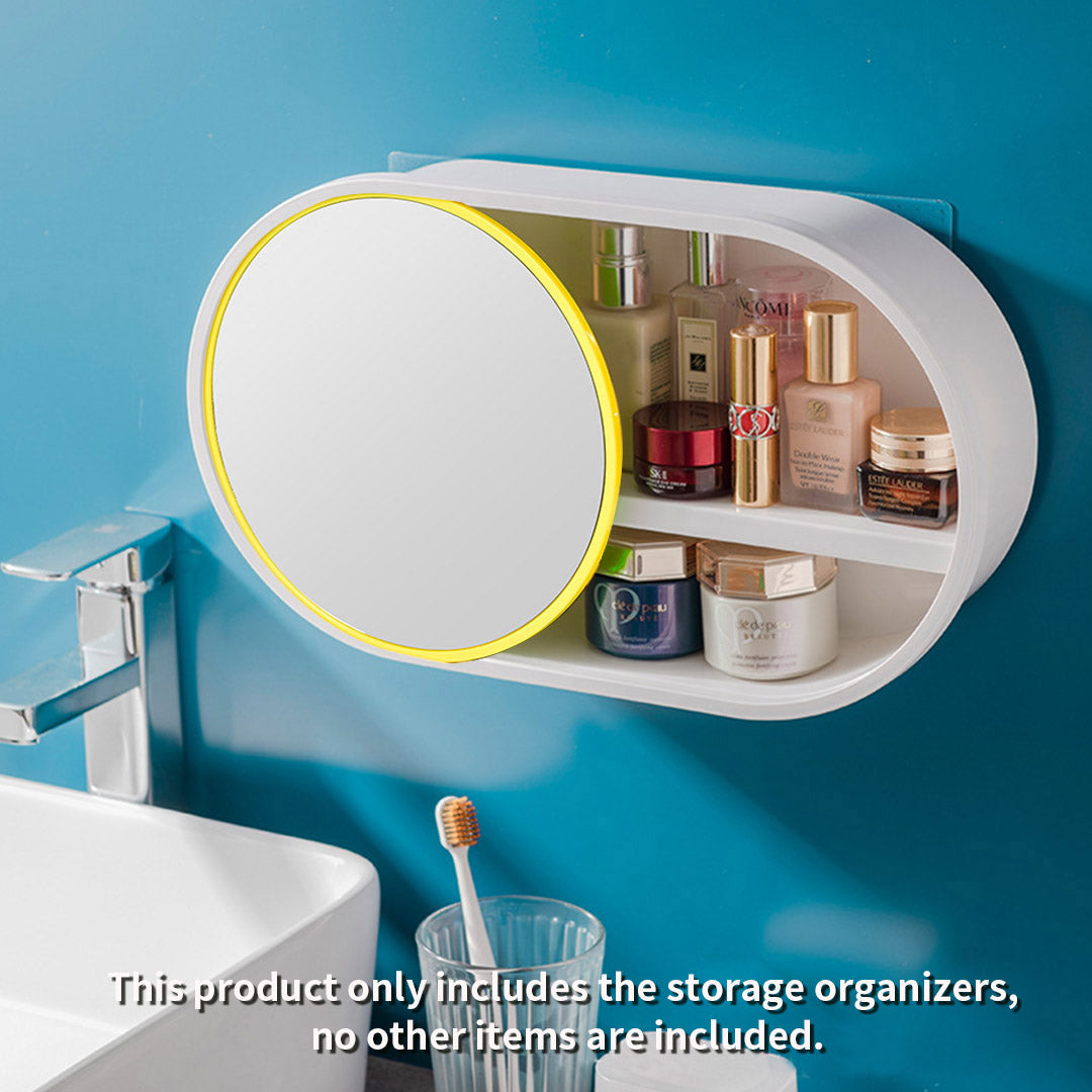 SOGA 2X 39cm Oval Wall-Mounted Mirror Storage Box Vanity Mirror Rack Bathroom Adhesive Shelf Home Organiser Decor - Cafe Supply