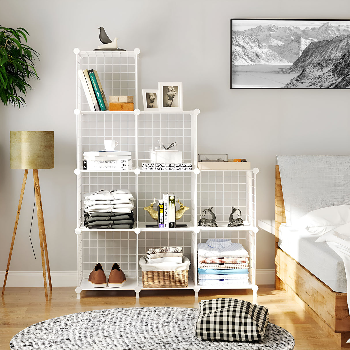 SOGA 2X White Portable 9-Cube 3 Column Storage Organiser Foldable DIY Modular Grid Space Saving Shelf 149cm - Cafe Supply