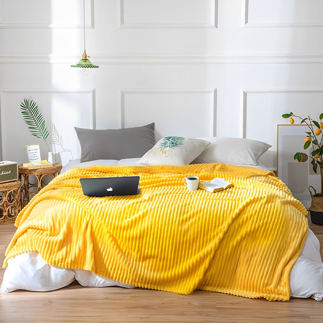 SOGA 2X Yellow Throw Blanket Warm Cozy Striped Pattern Thin Flannel Coverlet Fleece Bed Sofa Comforter - Cafe Supply