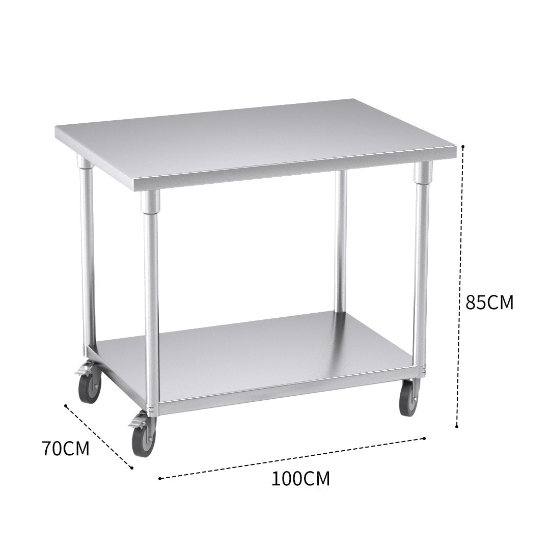 SOGA 100cm Commercial Catering Kitchen Stainless Steel Prep Work Bench Table with Wheels - Cafe Supply
