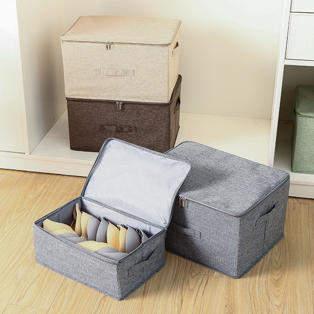 SOGA 2X Grey Small Portable Double Zipper Storage Box Moisture Proof Clothes Basket Foldable Home Organiser - Cafe Supply