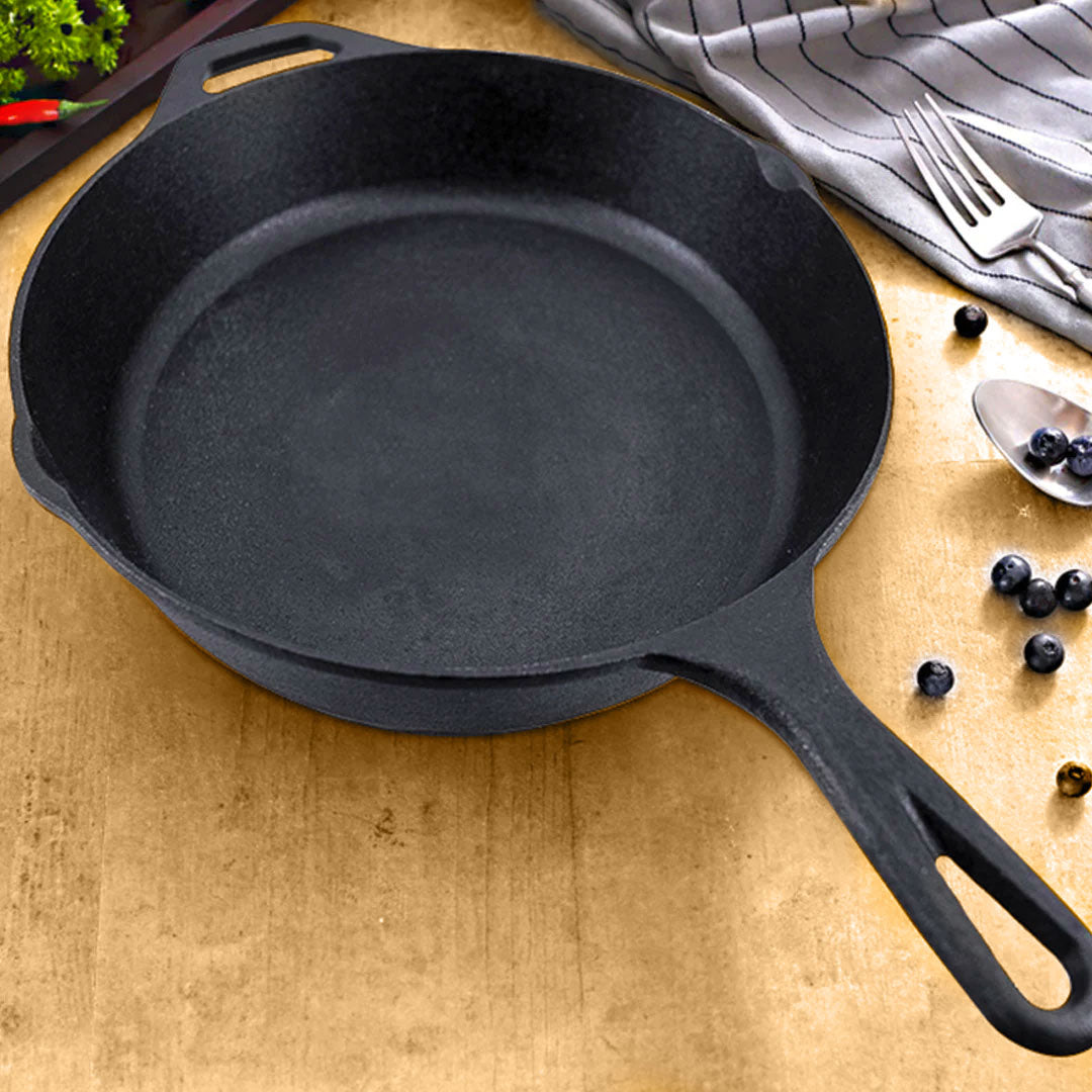 SOGA 2X 30cm Round Cast Iron Frying Pan Skillet Steak Sizzle Platter with Helper Handle - Cafe Supply