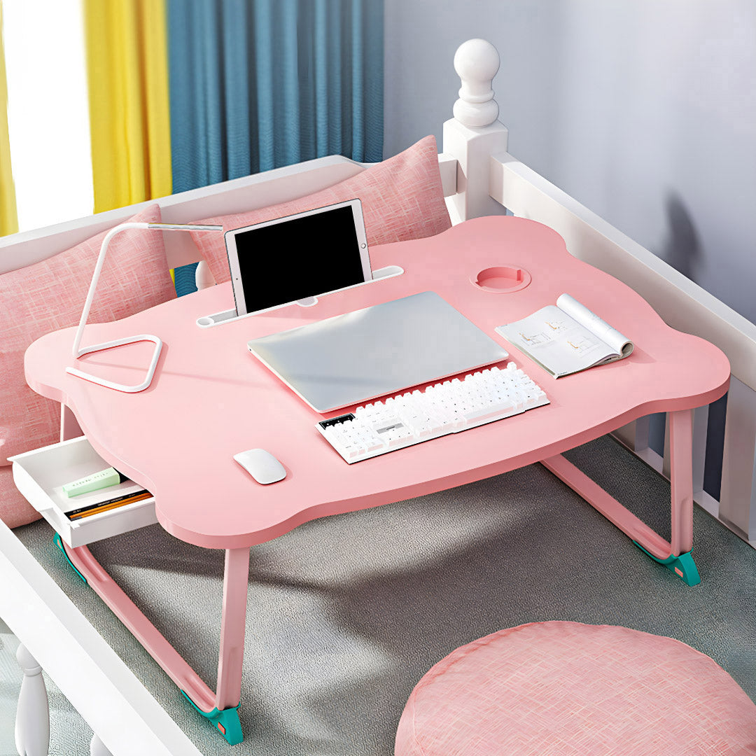 SOGA Pink Portable Bed Table Adjustable Folding Mini Desk With Mini Drawer and Cup-Holder Home Decor - Cafe Supply