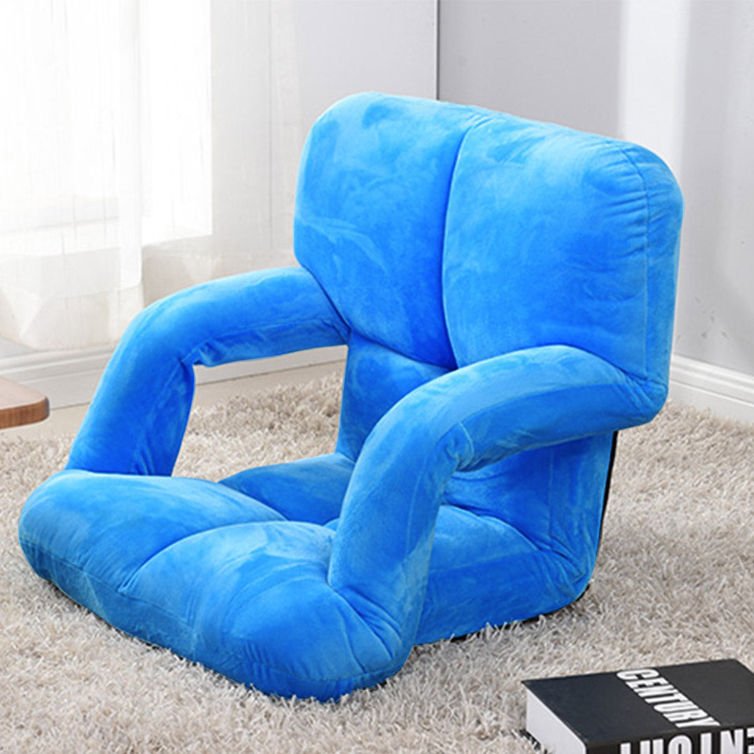 SOGA Foldable Lounge Cushion Adjustable Floor Lazy Recliner Chair with Armrest Blue - Cafe Supply