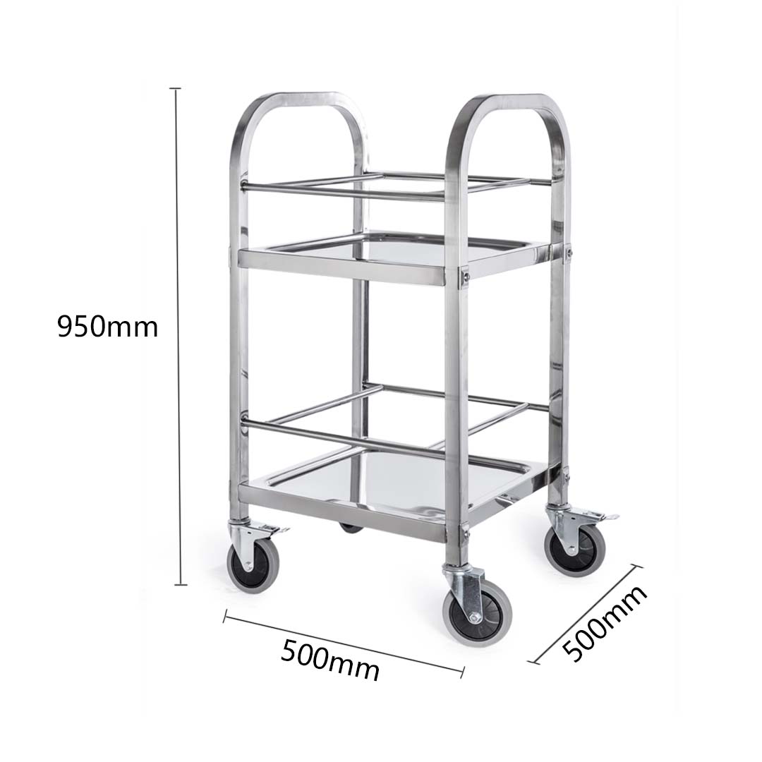 SOGA 2 Tier 500x500x950 Stainless Steel Square Tube Drink Wine Food Utility Cart - Cafe Supply