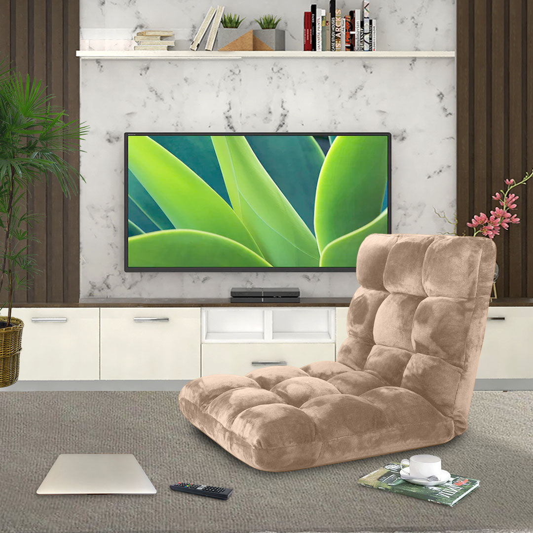 SOGA 2X Floor Recliner Folding Lounge Sofa Futon Couch Folding Chair Cushion Light Apricot - Cafe Supply