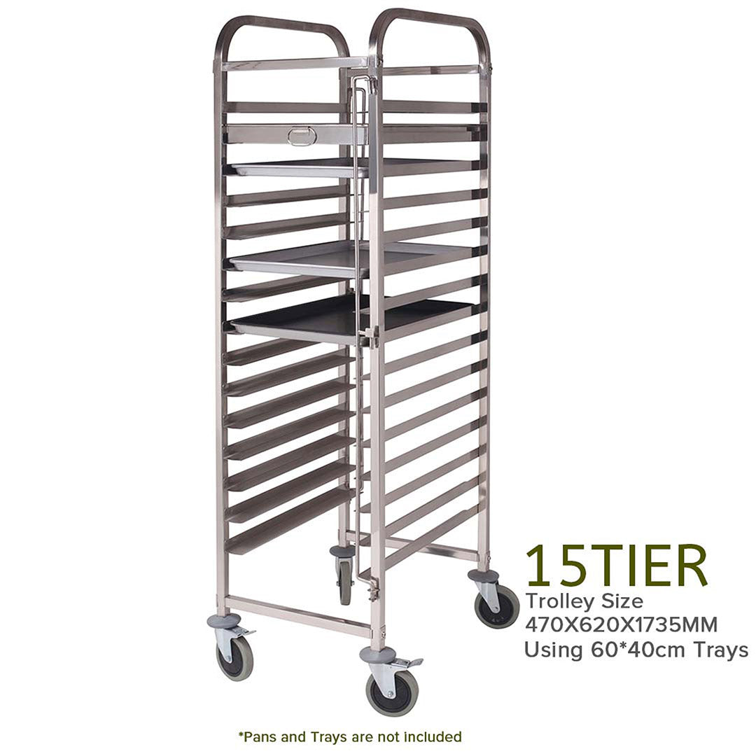 SOGA Gastronorm Trolley 16 Tier Stainless Steel with Aluminum Baking Pan Cooking Tray for Bakers - Cafe Supply