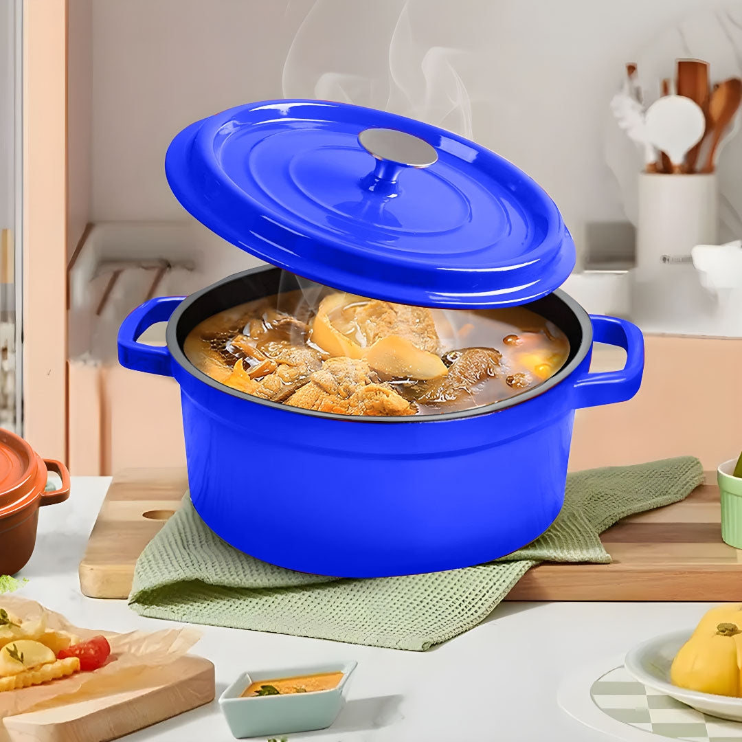 SOGA 2X Cast Iron 24cm Enamel Porcelain Stewpot Casserole Stew Cooking Pot With Lid Blue - Cafe Supply