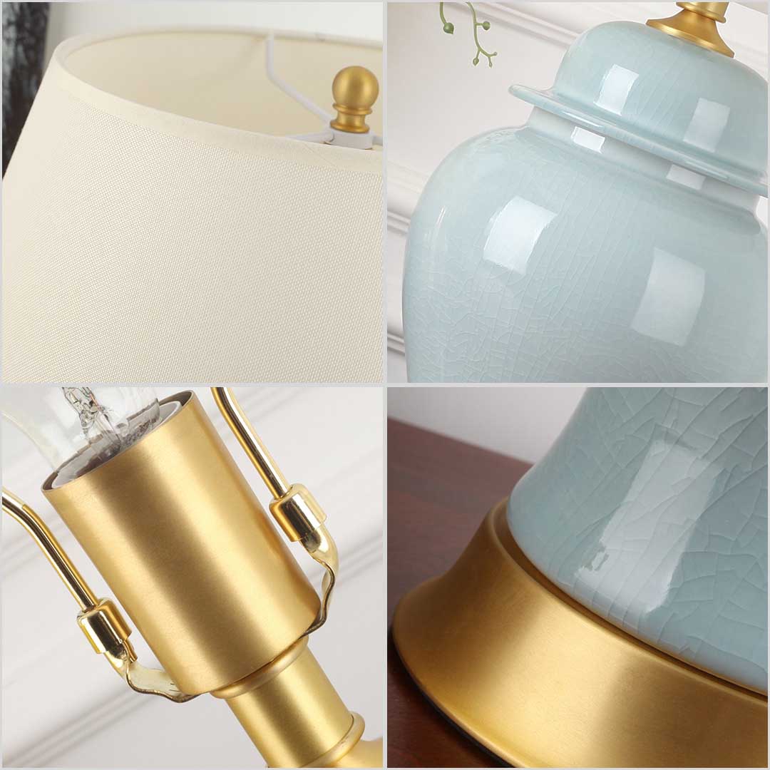 SOGA Oval Ceramic Table Lamp with Gold Metal Base Desk Lamp Yellow - Cafe Supply