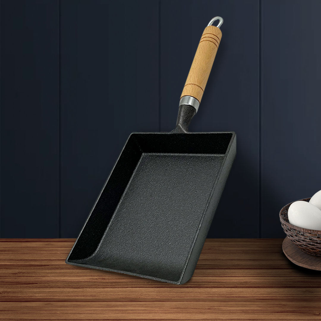 SOGA 2X Cast Iron Tamagoyaki Japanese Omelette Egg Frying Skillet Fry Pan Wooden Handle - Cafe Supply