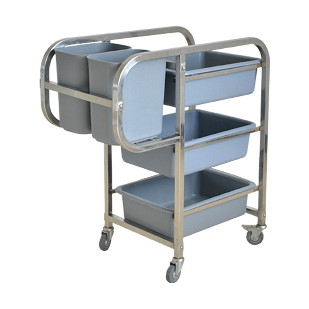 SOGA 2X 3 Tier Food Trolley Food Waste Cart Five Buckets Kitchen Food Utility 82x43x92cm Square - Cafe Supply