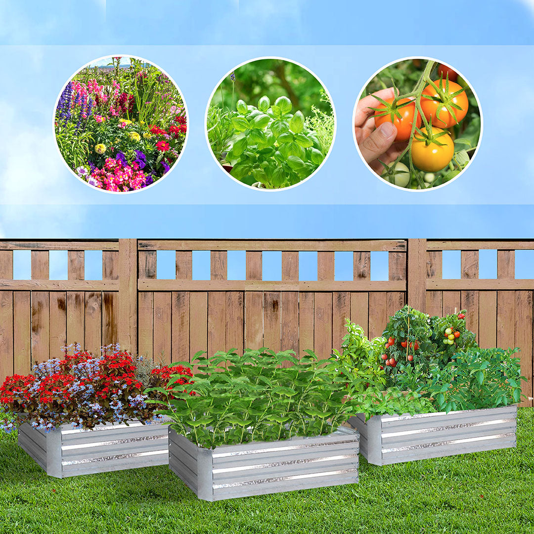 SOGA 2X 120cm Rectangle Galvanised Raised Garden Bed Vegetable Herb Flower Outdoor Planter Box - Cafe Supply