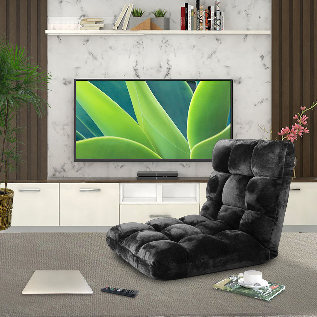 SOGA 2X Floor Recliner Folding Lounge Sofa Futon Couch Folding Chair Cushion Black - Cafe Supply