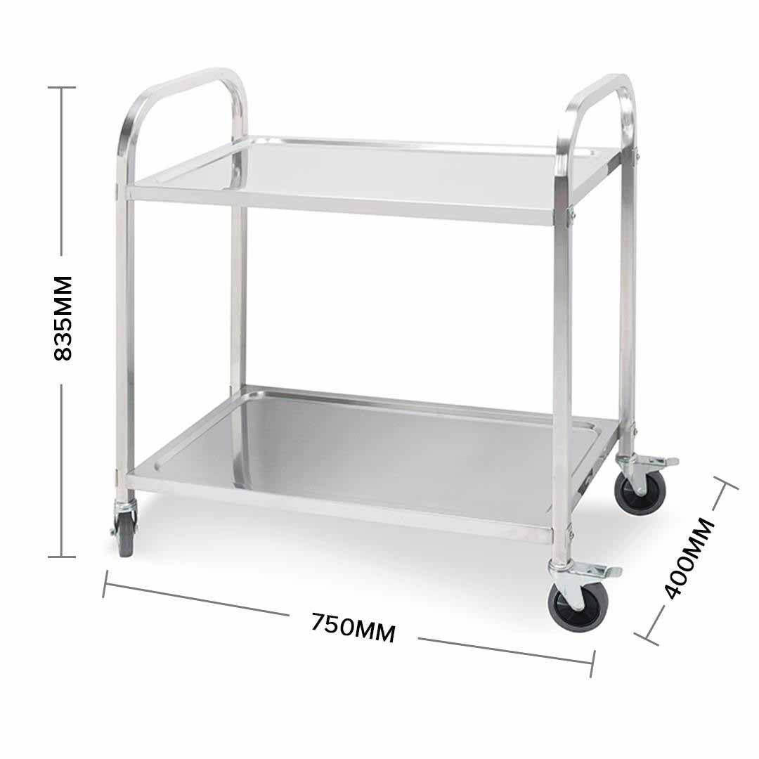SOGA 2 Tier 75x40x83.5cm Stainless Steel Kitchen Dinning Food Cart Trolley Utility Small - Cafe Supply