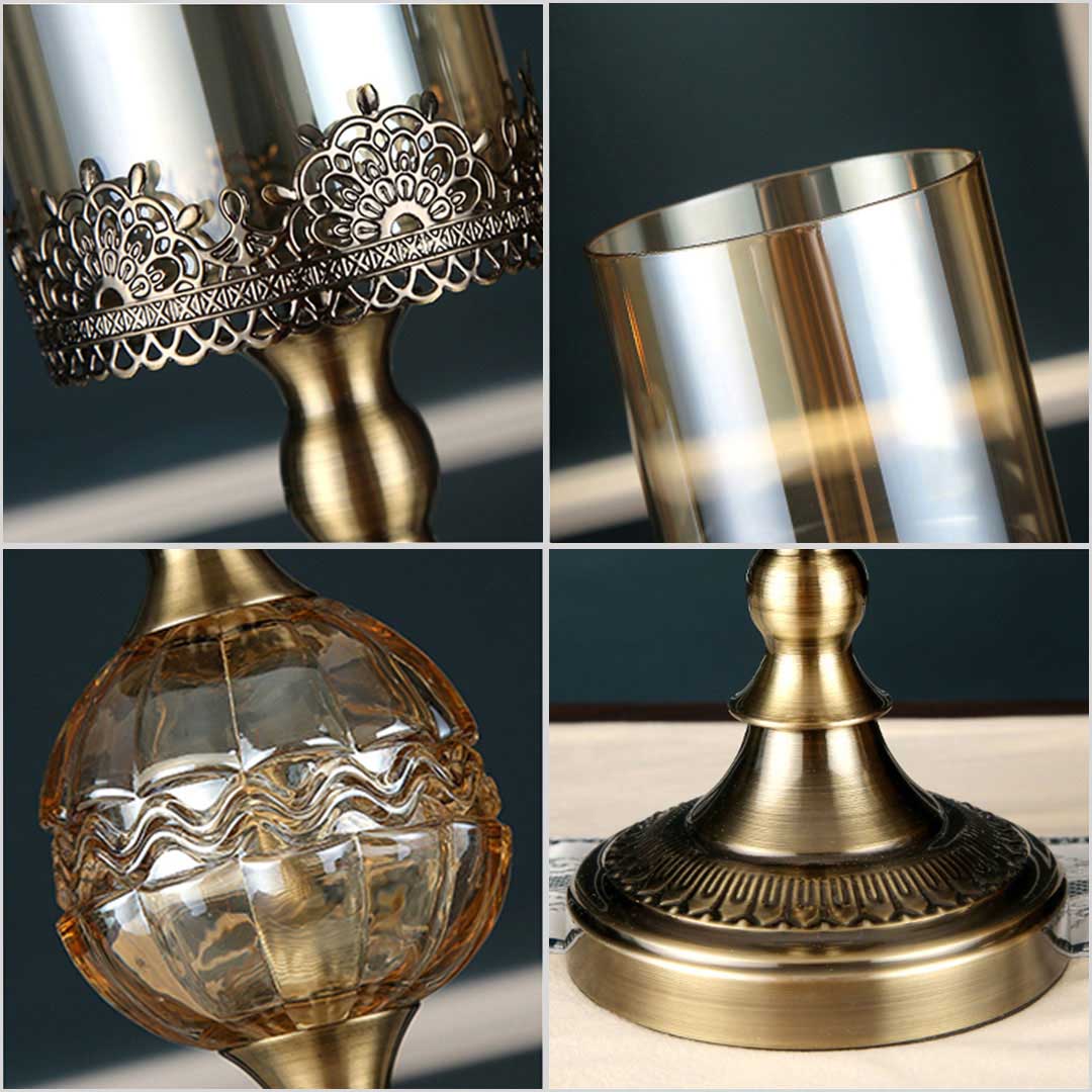 SOGA 2X 42cm Glass Candle Holder Candle Stand Glass/Metal - Cafe Supply